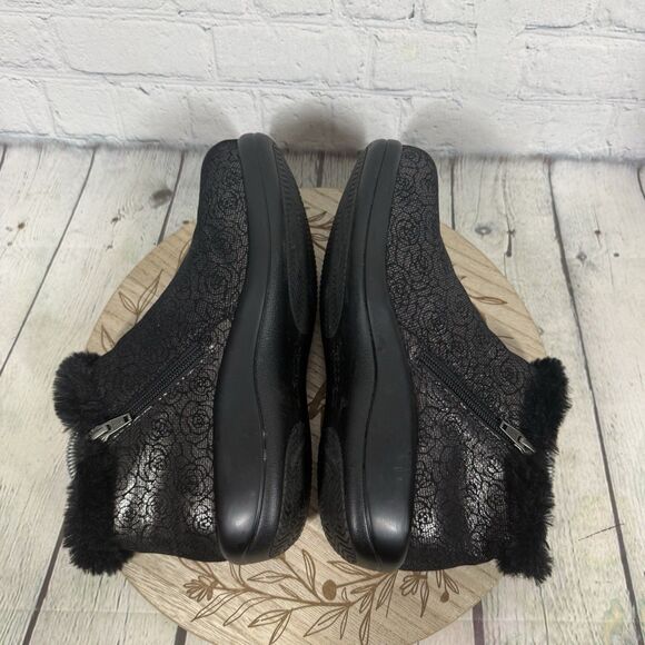 Alegria Meri Ankle Boots Women Size 7.5-8 US 38 EU Black Floral Shearling Shoes - Picture 8 of 12